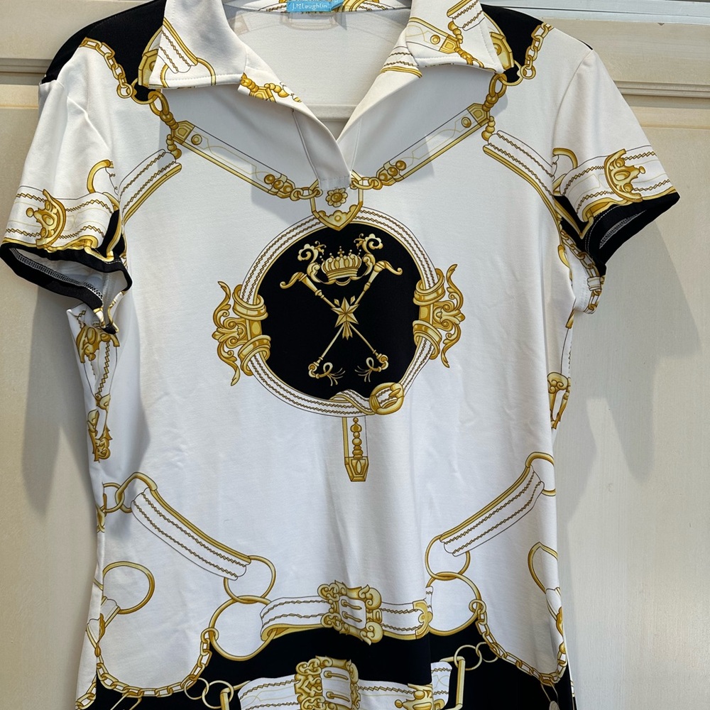 J. McLaughlin Black and Gold Button Down Shirt